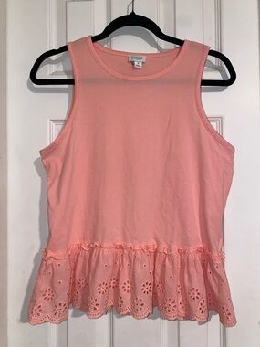 J. Crew Coral Eyelet Peplum Tank